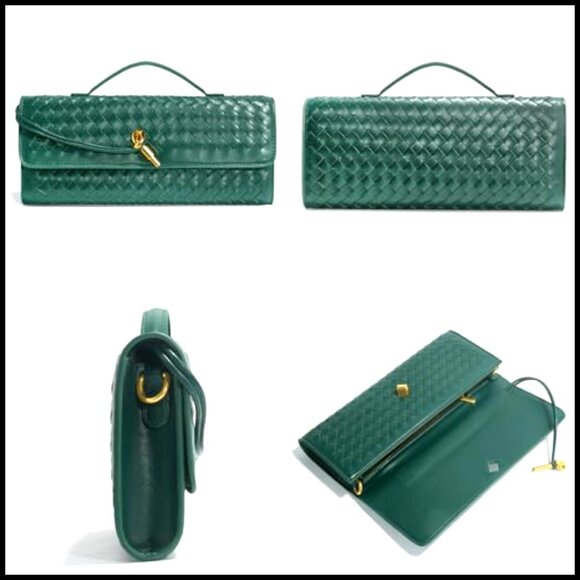 Woven PU Leather Clutch Evening Bag with Detachable Strap 12x5
